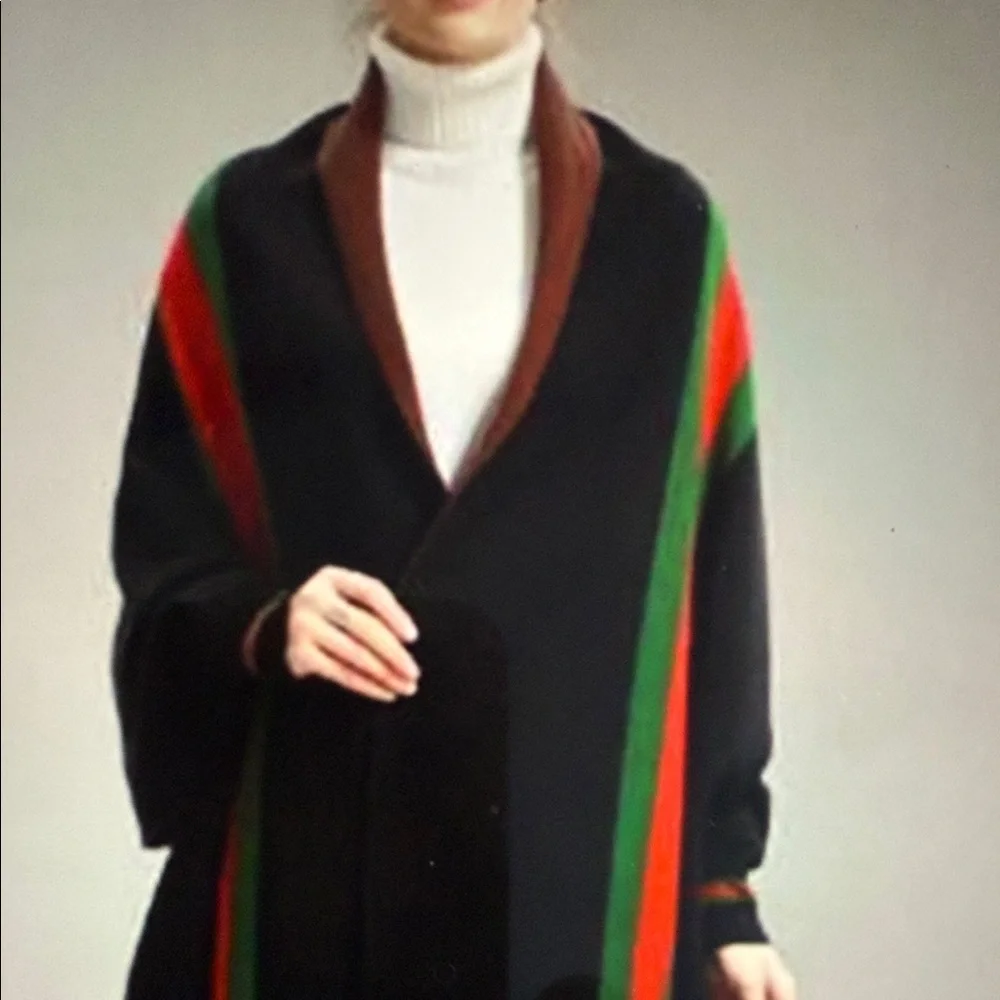 Stylish Black Scarf with Red and Green Stripes - Picture 5 of 6